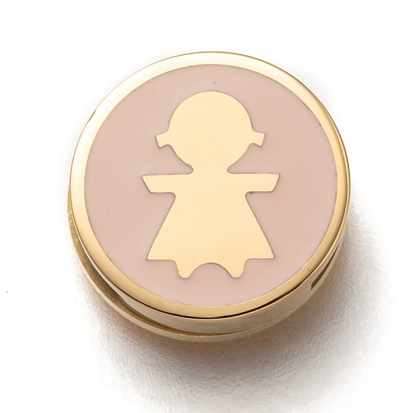 

PandaHall 304 Stainless Steel Slide Charms, Enamel Style, Flat Round with Girl, Bisque, Golden, 12x3.5mm, Hole: 8x1.5mm 304 Stainless Steel..., Orange