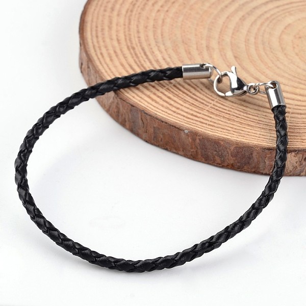 

PandaHall Braided Leather Cord Bracelets, with 304 Stainless Steel Findings, Black, 195x3mm Leather Black