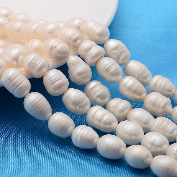 grade a natural cultured freshwater pearl beads strands, rice, natural color, white, 10~11mm, hole: 0.8mm; 14.96inches