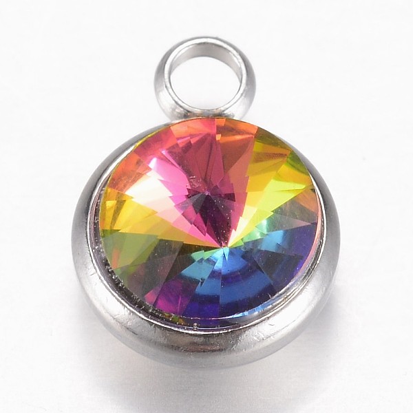 

PandaHall Glass Charms, Faceted, with 304 Stainless Steel Findings, Flat Round, Colorful, 14x10x6.5mm, Hole: 2.5mm Stainless Steel+Glass...