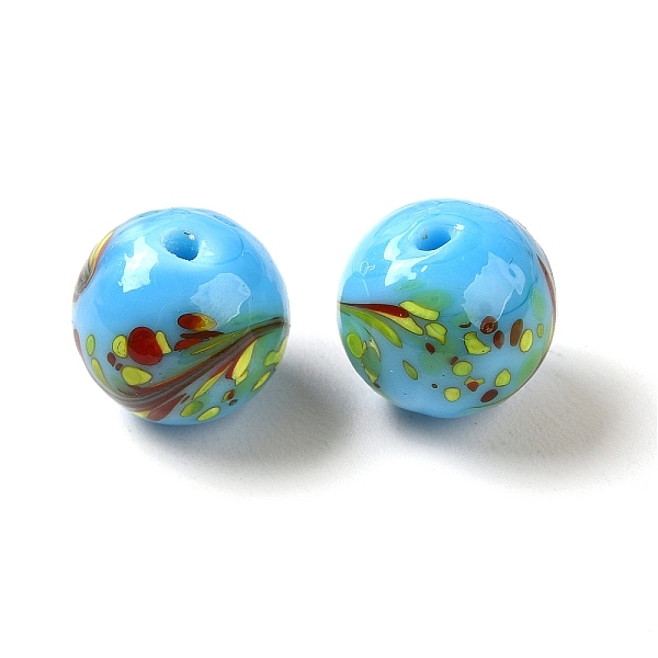 

PandaHall Handmade Lampwork Beads, Round, Deep Sky Blue, 12.5x12mm, Hole: 1.8mm Lampwork Round