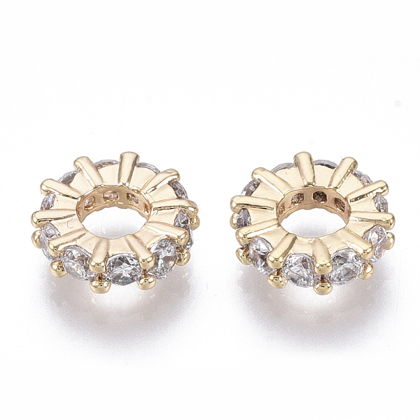 

PandaHall Brass Micro Cubic Zirconia Beads, Nickel Free, Real 18K Gold Plated, Flat Round, Real 18K Gold Plated, 8x2mm, Hole: 3.5mm..., Clear