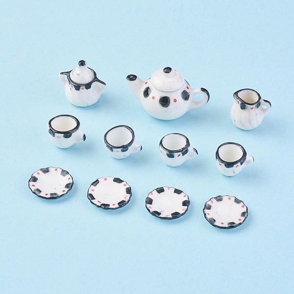 

PandaHall Home Decorations, Porcelain Tea Set Decorations, Black, 10x7.5x2.5cm, 11pcs/box Porcelain Mixed Shapes Black