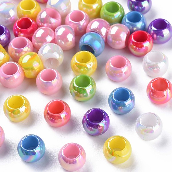 

PandaHall Opaque Acrylic European Beads, Large Hole Beads, AB Color Plated, Rondelle, Mixed Color, 10x7.5mm, Hole: 5.4mm, about 1350pcs/500g..., Multicolor