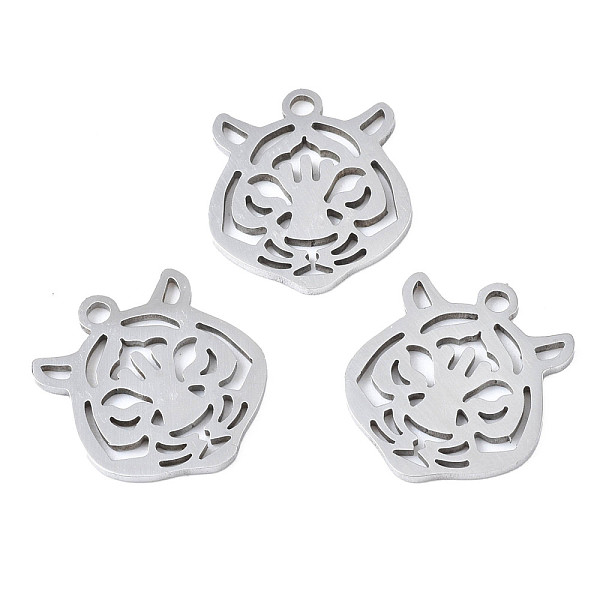 

PandaHall 201 Stainless Steel Pendants, Laser Cut, Tiger Head, Stainless Steel Color, 15x13x1mm, Hole: 1.4mm 201 Stainless Steel Tiger