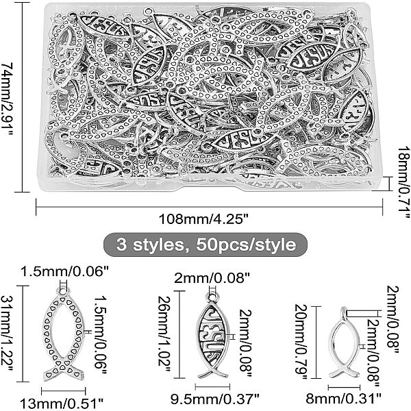 

PandaHall CHGCRAFT 150Pcs Jesus Christian Fish Charms Jesus Fish Charms Bulk Antique Silver Tone Christian Fish for Jewelry Making Alloy...