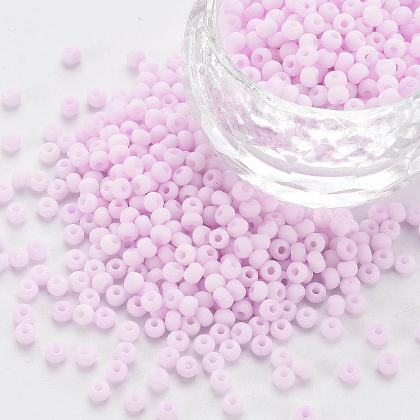 

PandaHall 8/0 Opaque Glass Seed Beads, Round Hole, Frosted Colours, Round, Plum, 3~4x2~3mm, Hole: 0.8mm, about 15000pcs/Pound Glass Purple