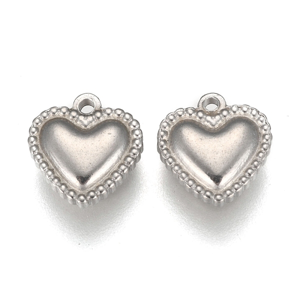 PandaHall 304 Stainless Steel Charms, Heart, Stainless Steel Color, 10x10x3mm, Hole: 1mm 304 Stainless Steel Heart