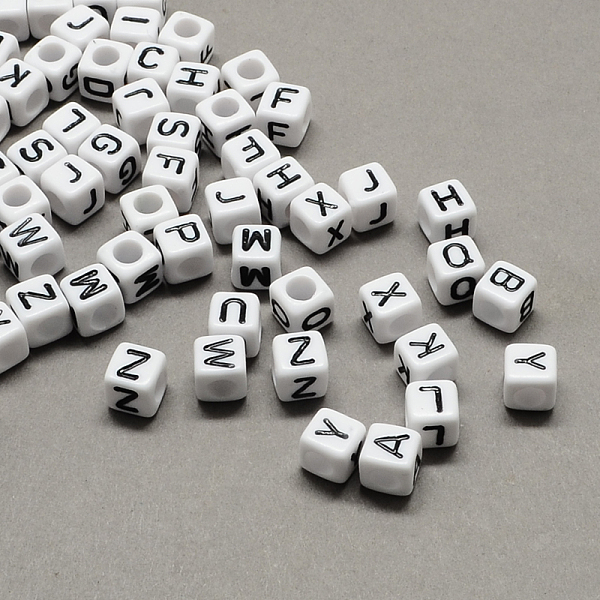 

PandaHall Large Hole Acrylic European Beads, Horizontal Hole, White & Black, Cube with Letter, Random Mixed Letters, 6x6x6mm, Hole: 4mm...