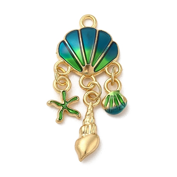 

PandaHall Alloy Enamel Pendants, Light Gold, Shell with Starfish & Conch Charm, Steel Blue, 35x15x3mm, Hole: 2mm Alloy+Enamel Shell Shape