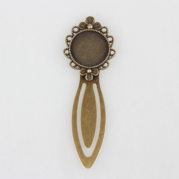 

PandaHall Iron Bookmark Cabochon Settings, Flat Round, Antique Bronze, 83x28x3mm, Tray: 20mm Iron