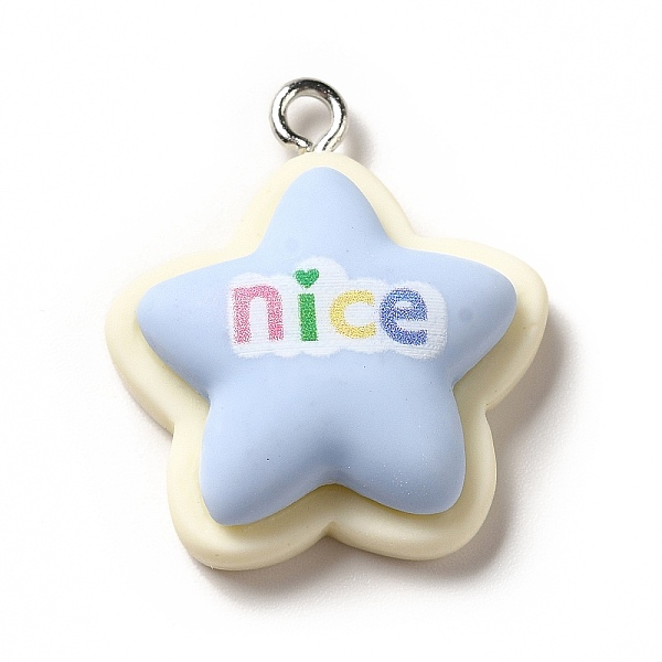 

PandaHall Opaque Resin Pendants, with Platinum Tone Iron Loops, Beige, Star, 26x22.5x9mm, Hole: 2.2mm Iron+Resin Star Yellow
