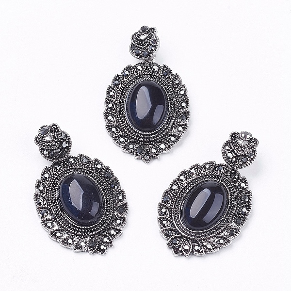 

PandaHall Natural Black Agate Gothic Pendants, with Antique Silver Plated Zinc Alloy Rhinestone Findings, Oval, Lead Free & Nickel Free...