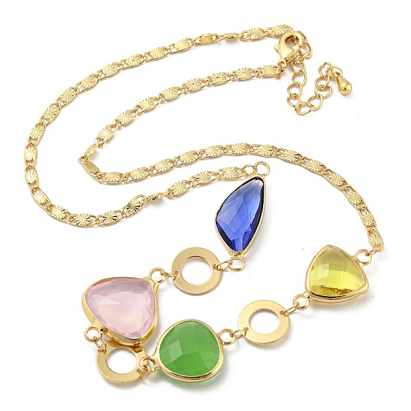 

PandaHall Faceted Triangle Glass Beads Bib Necklaces, Brass Chain Neckalces, Golden, 15.63 inch(39.7cm) Brass
