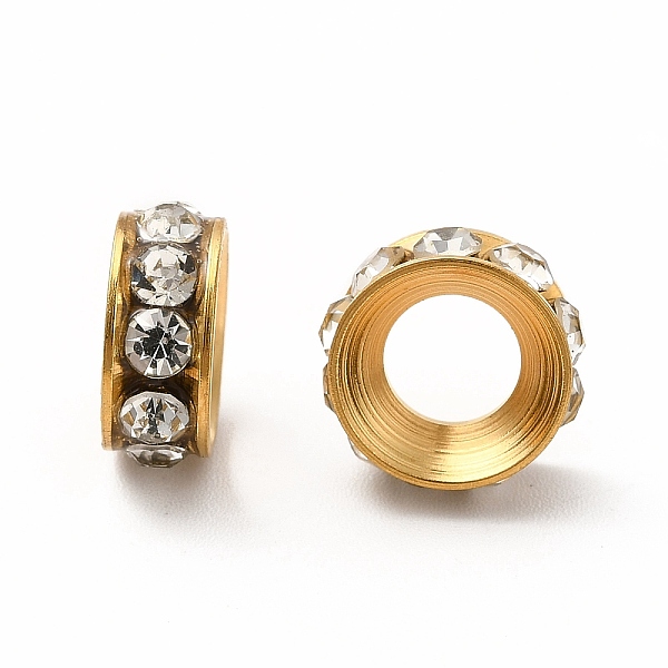 

PandaHall 201 Stainless Steel Crystal Rhinestone Spacer Beads, Donut, Real 18K Gold Plated, 11x4.5mm, Hole: 5.5mm 201 Stainless Steel Donut..., Clear