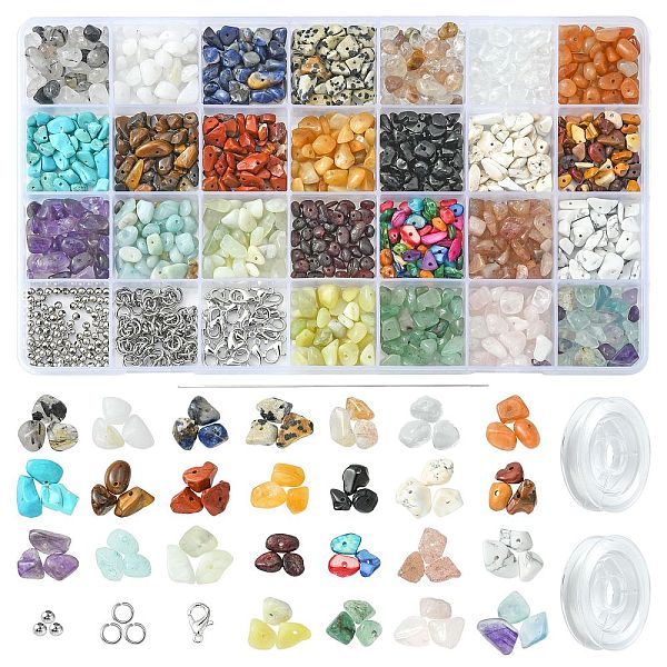 

PandaHall DIY Mixed Stone Bracelet Making Kit, Including Gemstone & Natural Shell Chips Beads, Alloy Clasps Mixed Stone