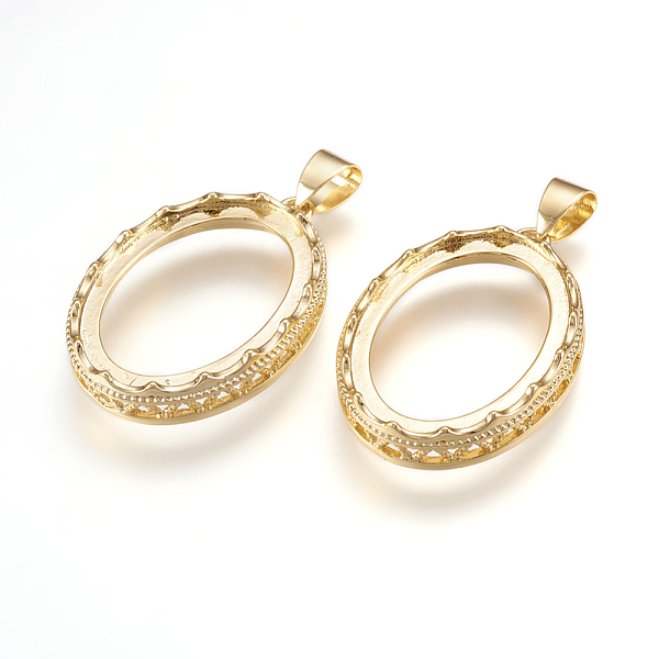 

PandaHall Brass Pendant Cabochon Open Back Settings, Oval, Golden, Tray: 25x18mm, 30x21.5x5mm, Hole: 4x6mm Brass Oval