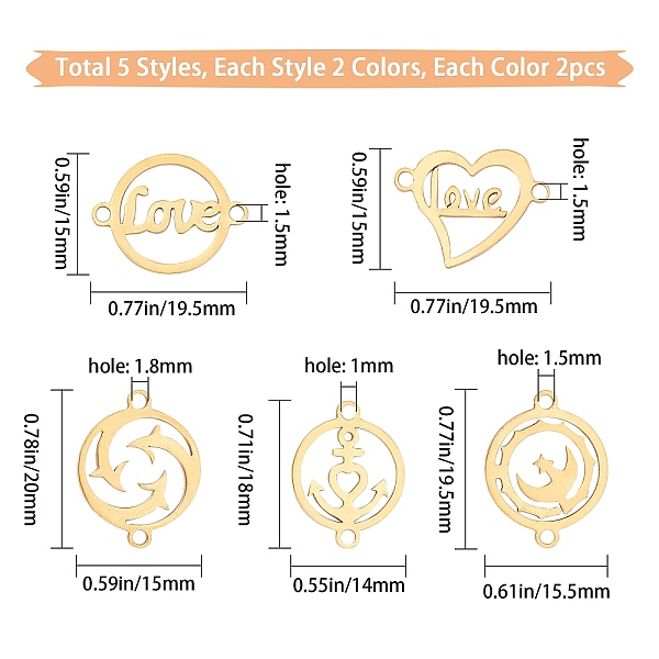 

PandaHall SUNNYCLUE 201 Stainless Steel Links Connectors, Laser Cut Links, Mixed Shapes, Golden & Stainless Steel Color, 20pcs/box 201...