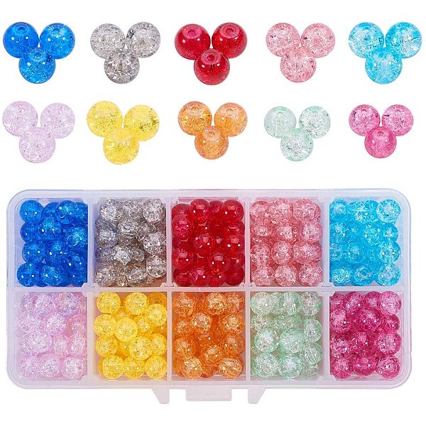 

PandaHall Crackle Glass Beads, High Luster, Round, Mixed Color, 8x7~7.5mm, Hole: 1.5mm, about 320~380pcs/box Glass Round Multicolor