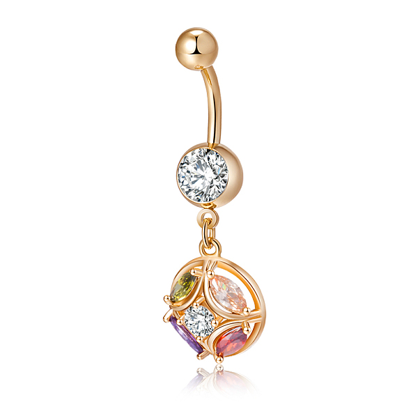 

PandaHall Piercing Jewelry, Brass Cubic Zirconia Navel Ring, Belly Rings, with Surgical Stainless Steel Bar, Cadmium Free & Lead Free, Real...