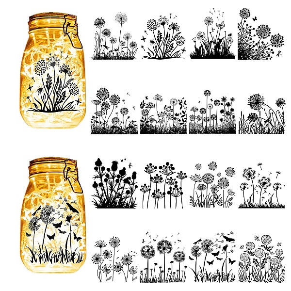 

PandaHall CREATCABIN 16Pcs Dandelion Silhouettes Mason Jar Decor Butterfly Lantern Laser Cutouts Ornaments Scrapbook Dragonfly Bee for...