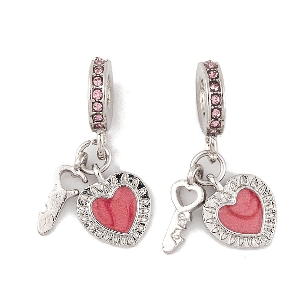 

PandaHall Rack Plating Alloy Light Rose Rhinestone European Dangle Charms, Key & Heart Large Hole Pendants with Enamel, Platinum, Hot Pink...