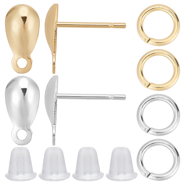 

PandaHall CREATCABIN 1 Box 100Pcs 18K Gold Plated Teardrop Stud Earring Posts 2 Color Stainless Steel Earring with Loop Findings 100pcs Open...