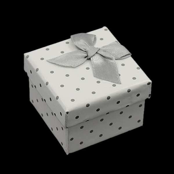 

PandaHall Polka Dot Cardboard Ring Boxes, with Sponge and Ribbon Bowknot, Square, White, 50x50x36mm Paper Square White