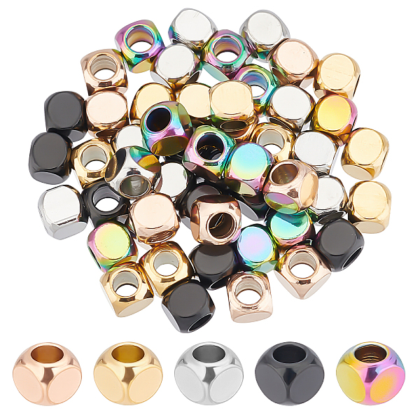 

PandaHall DICOSMETIC 50Pcs 5 Colors Stainless Steel Cube Beads Large Hole Loose Spacer Beads Square Slide Beads for Bracelet Necklace...