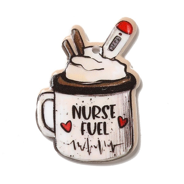 

PandaHall Double-sided Printed Acrylic Pendants, Drink Cup Charm, Saddle Brown, 35x24x2.5mm, Hole: 1.8mm Acrylic Food