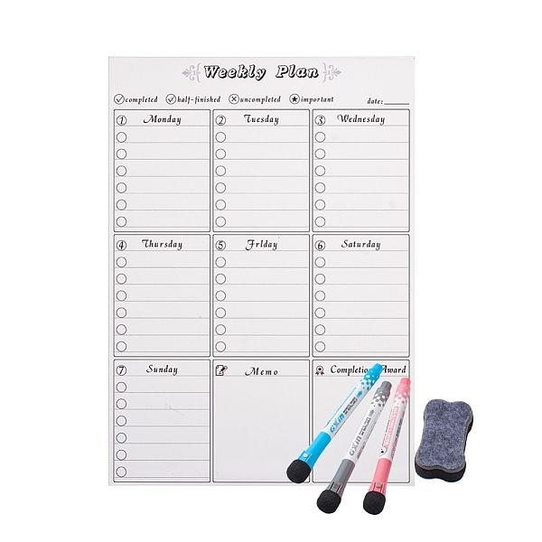 PandaHall Magnetic Dry Erase Weekly Calendar for Fridge, with Fine Tip Markers and Large Eraser with Magnets, Monthly Whiteboard, Black...