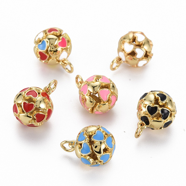

PandaHall Brass Enamel Charms, with Jump Rings, Real 16K Gold Plated, Nickel Free, Round with Heart, Mixed Color, 14.5x13x13mm, Jump Ring..., Multicolor