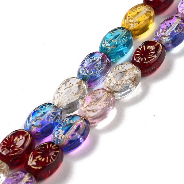 

PandaHall Transparent Glass Beads Strands, Oval, Colorful, 11x8x5.5mm, Hole: 1mm, about 32pcs/strand, 13.78 inch(35cm) Glass Oval