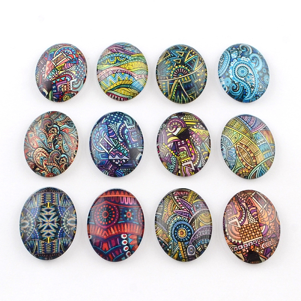 

PandaHall Mixed Pattern Glass Oval Flatback Cabochons for DIY Projects, Mixed Color, 40x30x8mm Glass Oval Multicolor