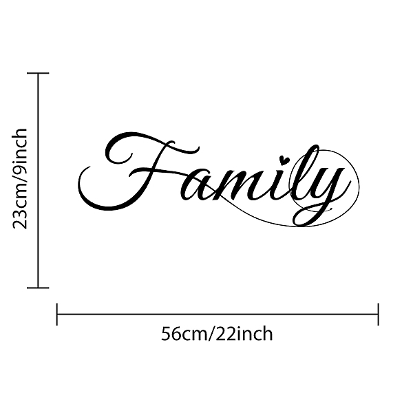 

PandaHall PVC Quotes Wall Sticker, for Stairway Home Decoration, Word Family, Black, 22x9-1/8 inch(56x23cm) Plastic Word Black