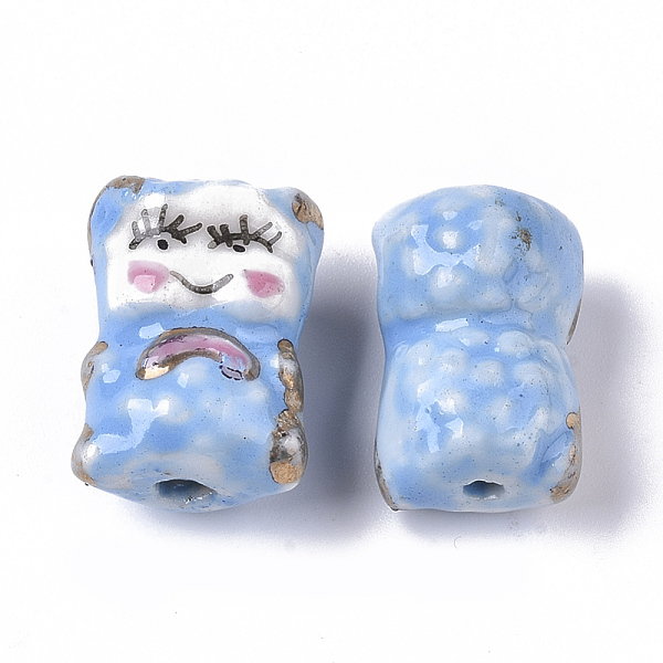 

PandaHall Handmade Porcelain Beads, Ornamental with Gold, Baby, Light Sky Blue, 18~20x12.5~14x11mm, Hole: 1.2~2mm Porcelain Human Blue