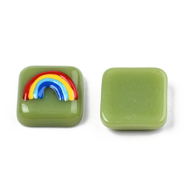 

PandaHall Opaque Resin Enamel Cabochons, Square with Colorful Rainbow, Olive, 15x15x5mm Resin Square Green
