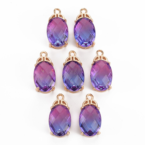 

PandaHall Rack Plating Brass Micro Pave Clear Cubic Zirconia Pendants, with Faceted Glass, Long-Lasting Plated, Cadmium Free & Lead Free..., Purple