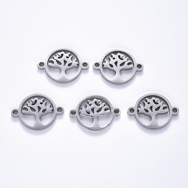 

PandaHall 201 Stainless Steel Links Connectors, Laser Cut, Flat Round with Tree, Stainless Steel Color, 14x19x1.5mm, Hole: 1.6mm 201...