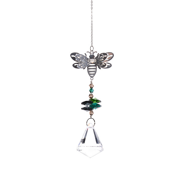 

PandaHall Glass Bicone Pendant Decorations, Hanging Suncatchers, with Iron Findings and Bees Link, for Garden Window Decoration, Teardrop...