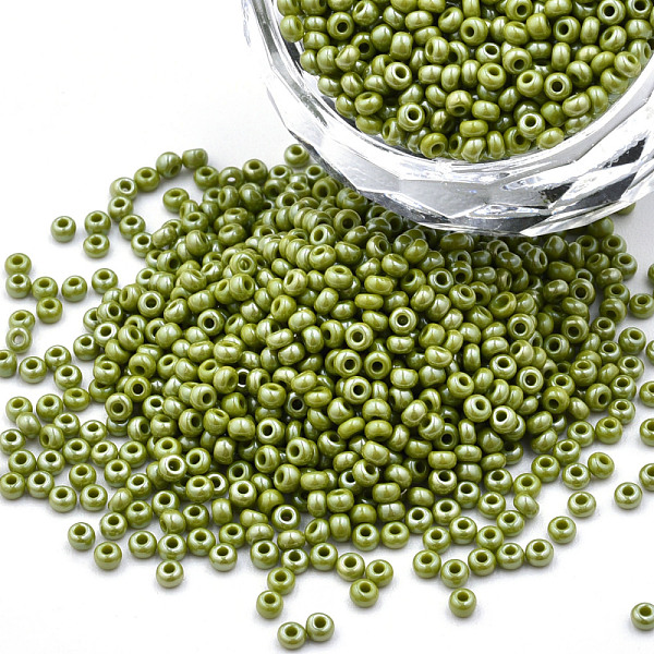 

PandaHall 11/0 Czech Opaque Glass Seed Beads, Lustered, Round, Olive Drab, 2.2x1.5mm, Hole: 0.7mm, about 500g/bag Glass