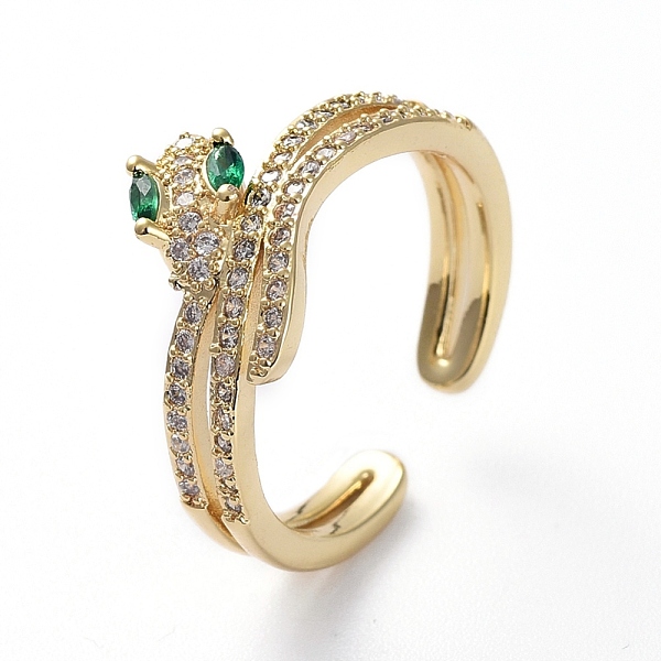 PandaHall Brass Micro Pave Cubic Zirconia Cuff Rings, Open Rings, Snake, Golden, Size 6, 16.4mm Brass+Cubic Zirconia Clear