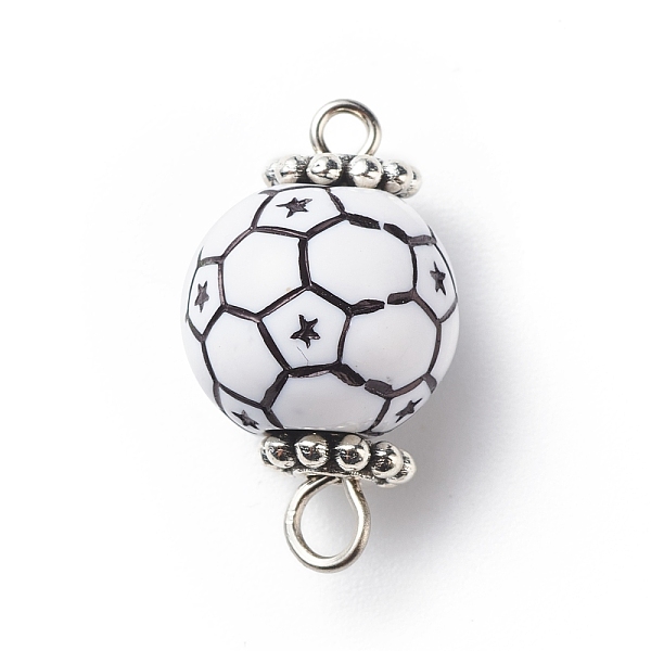 

PandaHall Acrylic Basketball Connector Charms, with Antique Silver Tone Space Beads, Round Ball, White, Football Pattern, 20x11.5~12mm, Hole...