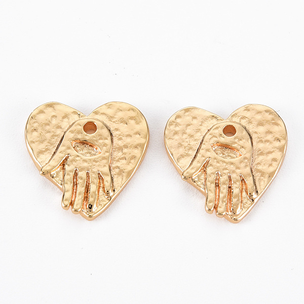 

PandaHall Brass Pendants, Nickel Free, Heart with Hand, Real 18K Gold Plated, 15x14.5x2mm, Hole: 1.4mm Brass Heart