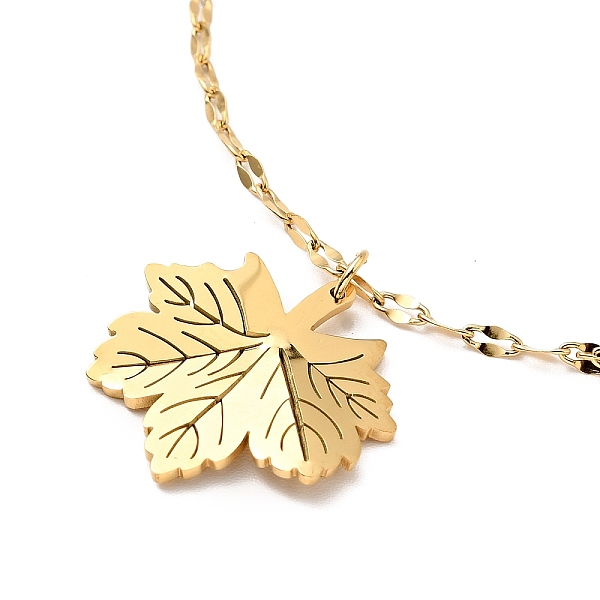 

PandaHall Ion Plating(IP) 304 Stainless Steel Maple Leaf Pendant Necklace with Dapped Chains for Women, Golden, 15.75 inch(40cm) 304...