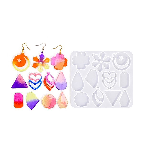 

PandaHall Geometry Earrings Pendants DIY Silicone Mold, Resin Casting Molds, for UV Resin, Epoxy Resin Craft Making, Clear, 120x110x4mm...