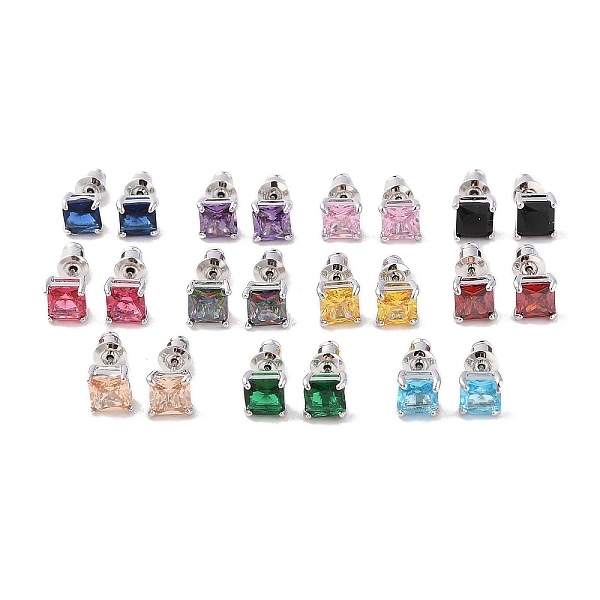 

PandaHall Rack Plating Brass Micro Pave Cubic Zirconia Stud Earrings, Long-lasting Plated, Square, Platinum, Mixed Color, 6.5x6.5mm Cubic..., Multicolor