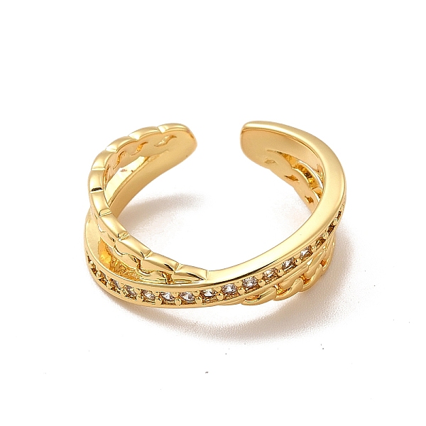 

PandaHall Cubic Zirconia Criss Cross Open Cuff Ring, Brass Jewelry for Women, Lead Free & Cadmium Free, Real 18K Gold Plated, US Size 7 1/4..., Clear