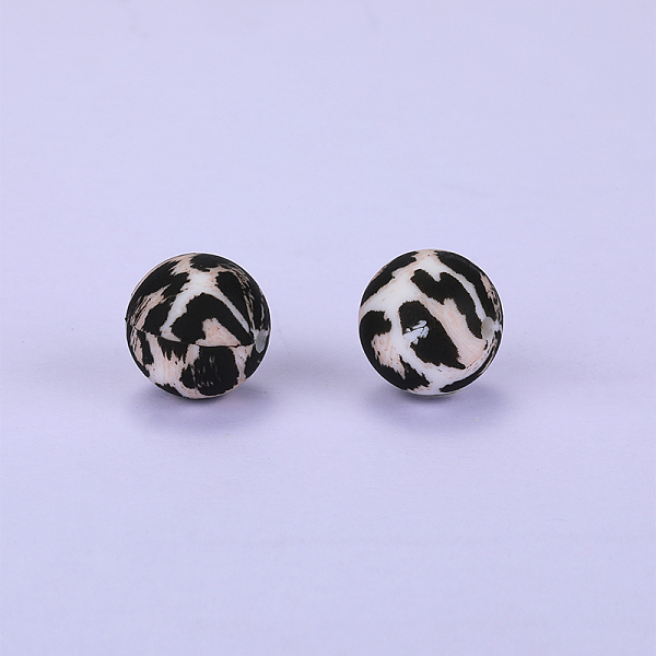 

PandaHall Printed Round with Leopard Print Pattern Silicone Focal Beads, Black, 15x15mm, Hole: 2mm Silicone Round Black