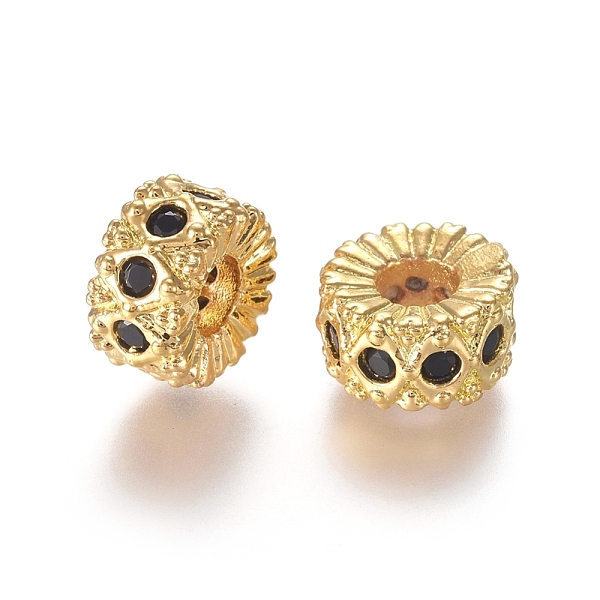 

PandaHall Brass Micro Pave Cubic Zirconia Spacer Beads, Flat Round, Clear, Real 18K Gold Plated, 9.5x5mm, Hole: 3.5mm Brass+Cubic Zirconia..., Black